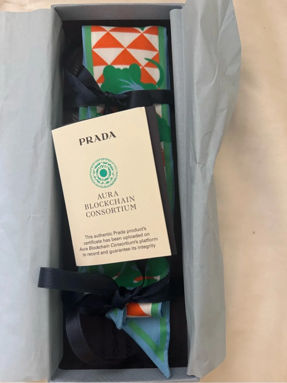 Prada Green & Orange Tropical Silk Skinny Scarf